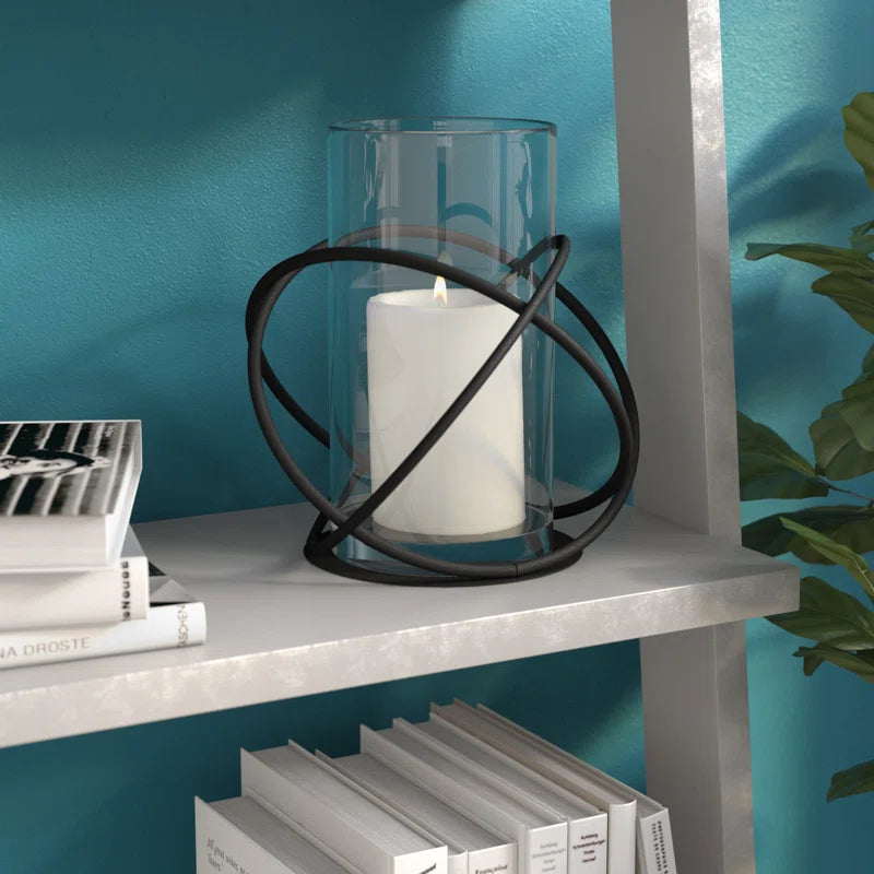 Tabletop Metal and Glass Hurricane Candle Holder