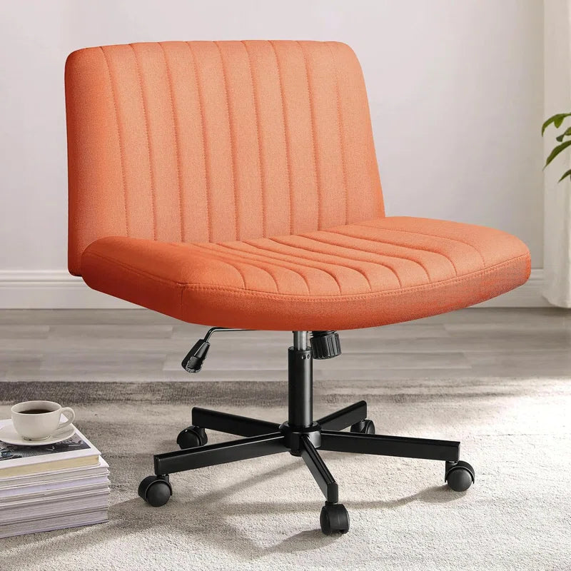 Caelie Criss Cross Legged Office Chair, Armless Office Desk Chair with Wheels