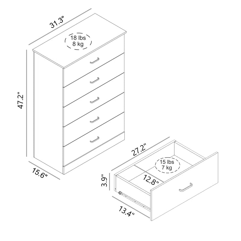 Allyannah 5 Drawer 31.5&