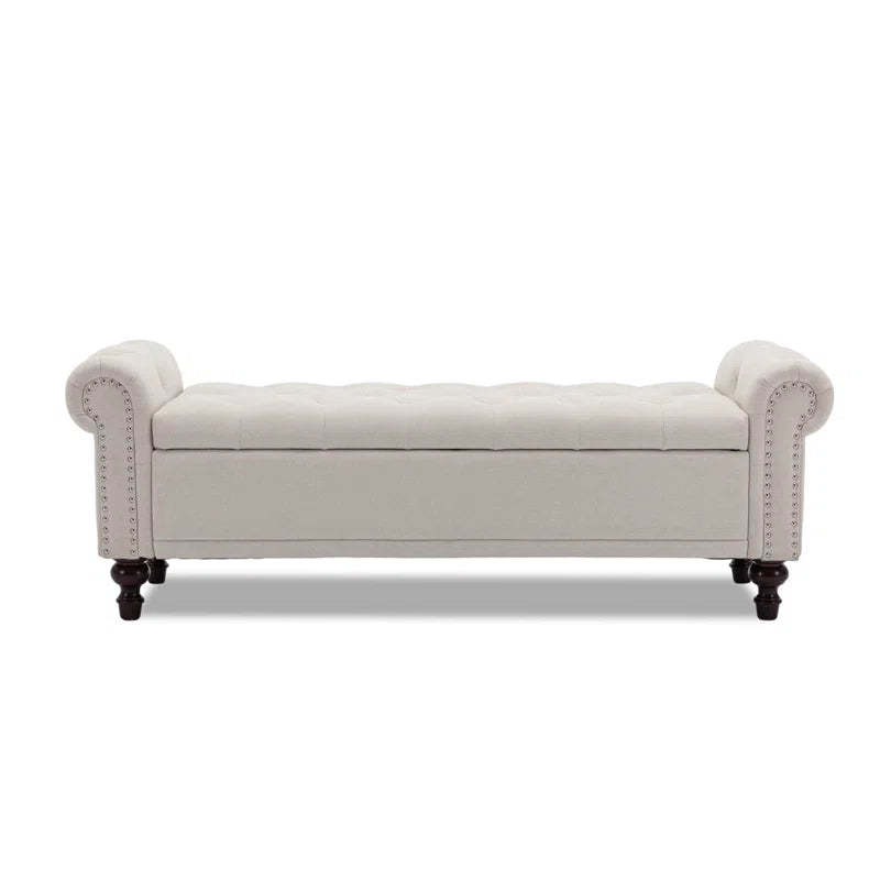 Velvet/Linen Upholstered Storage Bench with Segmented Storage Compartments