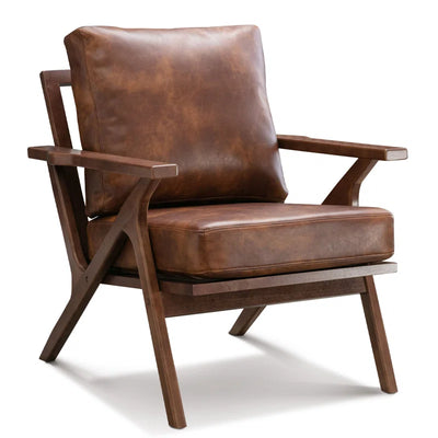 Huybert 29.7" Wide Solid Wood Frame Upholstered Mid Century Modern Retro Accent Chair