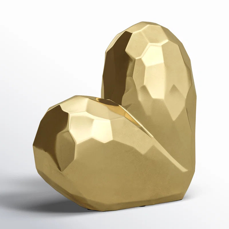 Stoneware Ceramic Geometric Heart Sculpture - Modern Abstract Decorative Object with Faceted Design, Durable and Elegant Home Accent