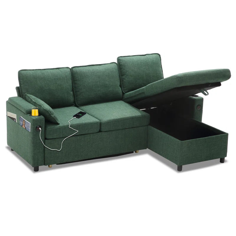Vesna L-Shape 81" Wide Space-Saving Sleeper Sofa Upholstered Pull-Out Sofa Bed