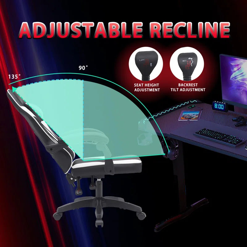 Knoble Adjustable Reclining Ergonomic Faux Leather Swiveling PC & Racing Game Chair with Footrest