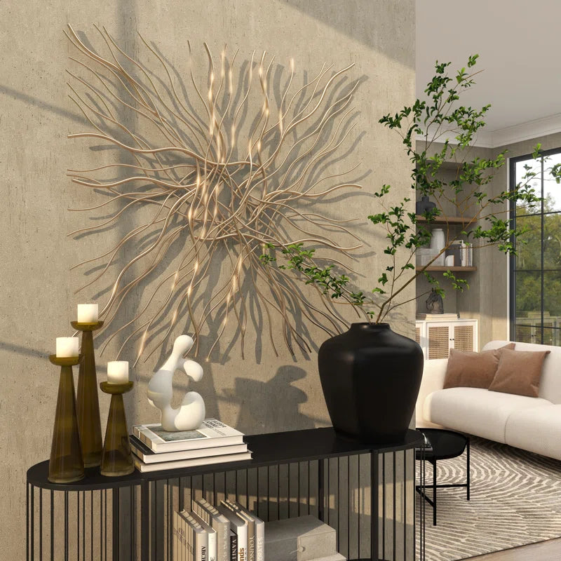 Gold Metal Overlapping Lines Abstract Home Wall Decor