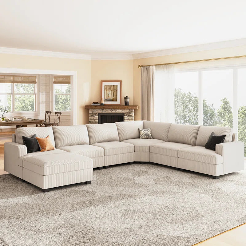 Maureece U Shaped Corduroy Sectional Modular Sofa with Chaise