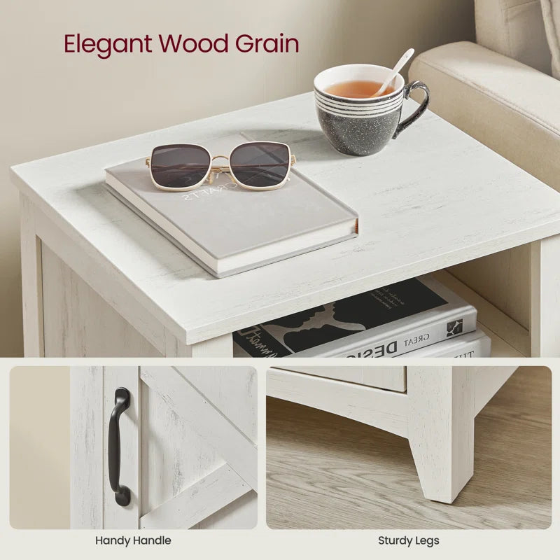 Bauman Farmhouse Nightstand, Bedside Table with a Cabinet and Open Compartment