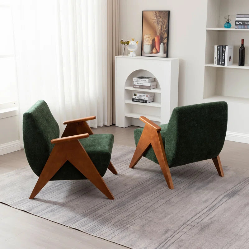 Upholstered Armchair with Wooden Legs (Set of 2)