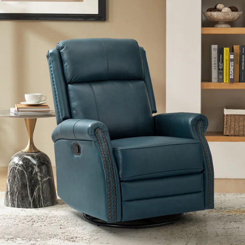Anouschka 30.5" Wide Swivel Rocking Genuine Leather Manual Recliner