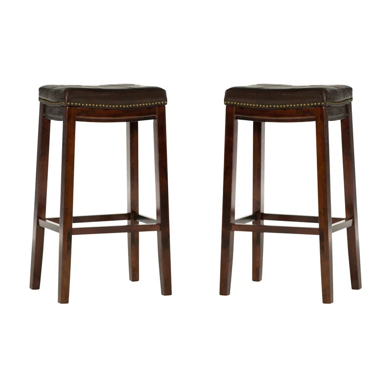 Arlyce 26.5" Solid Wood Backless Counter Stool with Vegan Leather Upholstered Seat