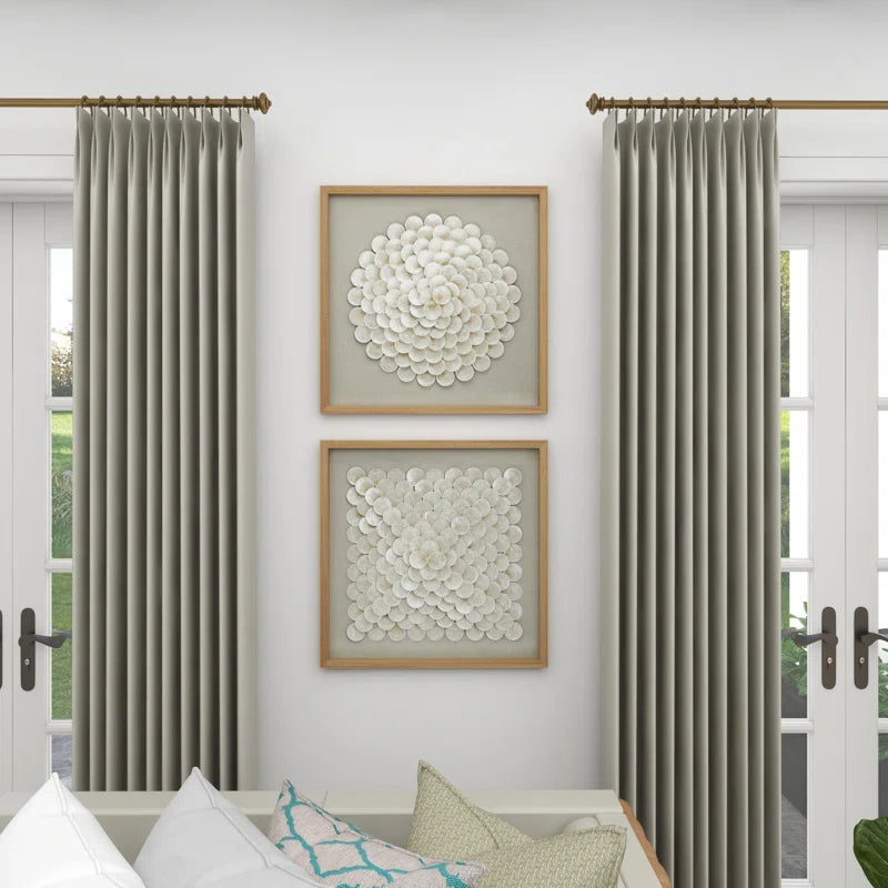 2 Piece Cream Shell Handmade Overlapping Shells Geometric Shadow Box with Canvas Backing Set