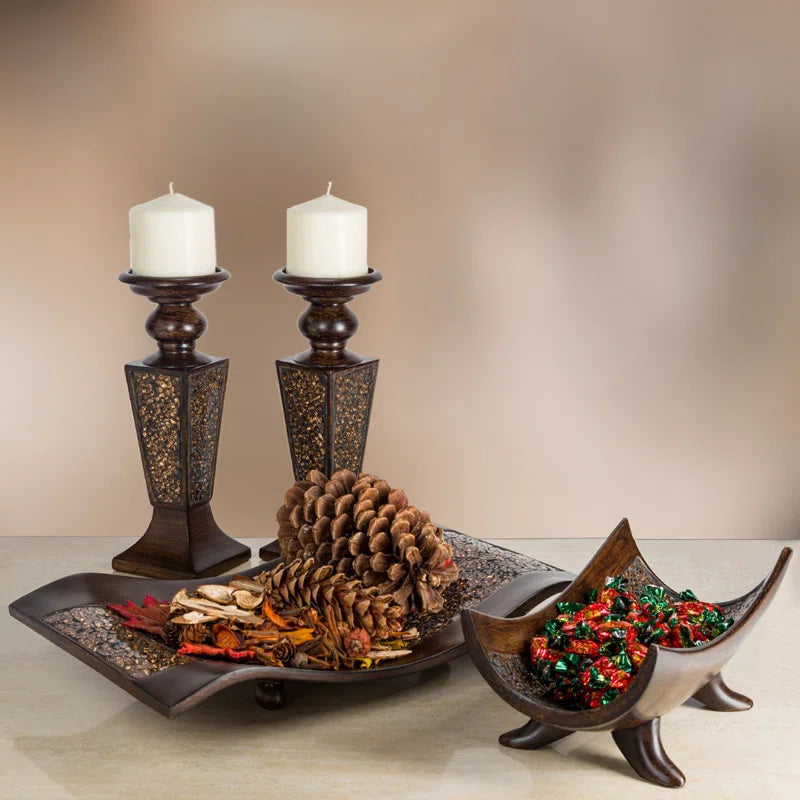 Decorative Polyresin Crackled Mosaic Candlestick