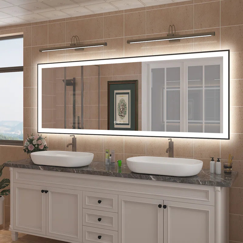 Aevar Super Bright Front & Back LED Lighted Anti-Fog Aluminum Alloy Framed Tempered Glass Bathroom/Vanity Mirror with ETL & 3-Year Warranty