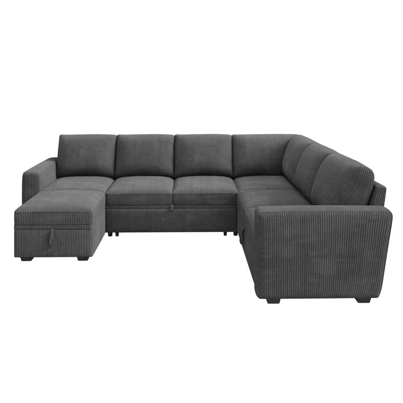 Corduroy Sleeper Sectional U Shaped Modular Sofa Bed with Storage Space