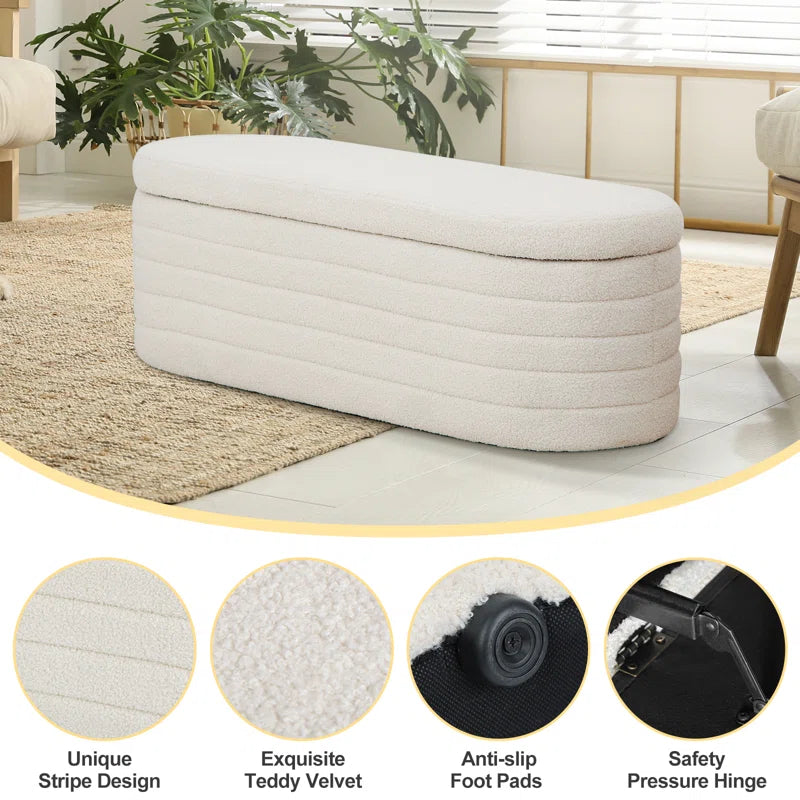 Matt Upholstered 45.5" Teddy Fabric Fluffy Faux Fur Flip Top Storage Bench