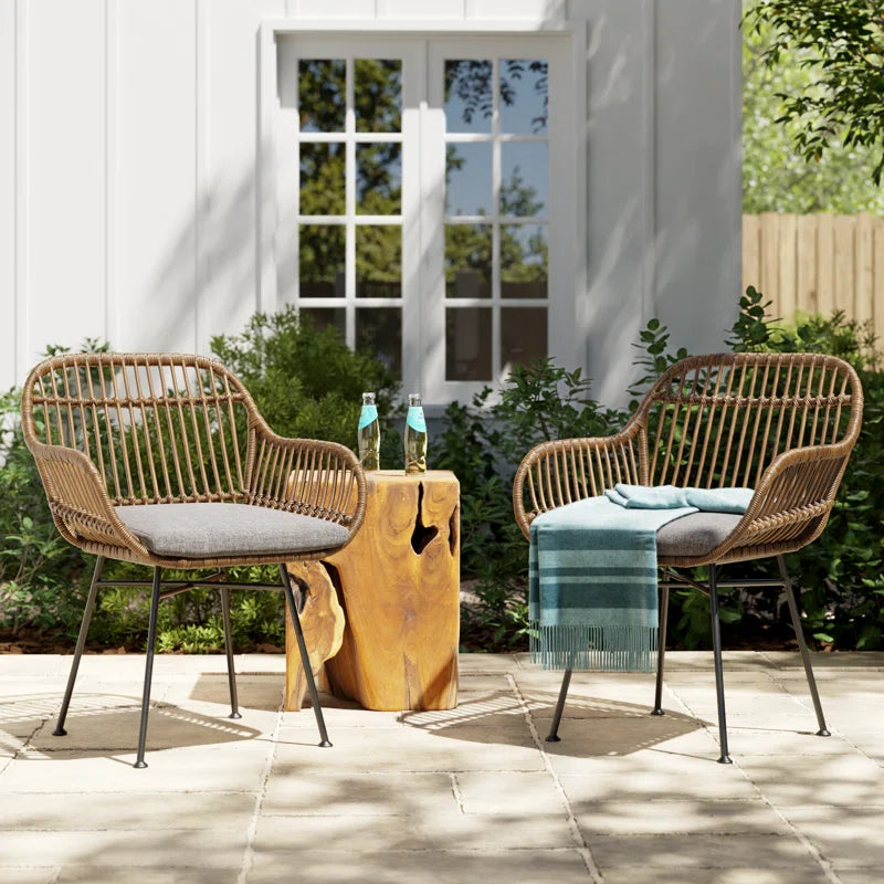 Aaronn Outdoor Woven Patio Chair with Cushions