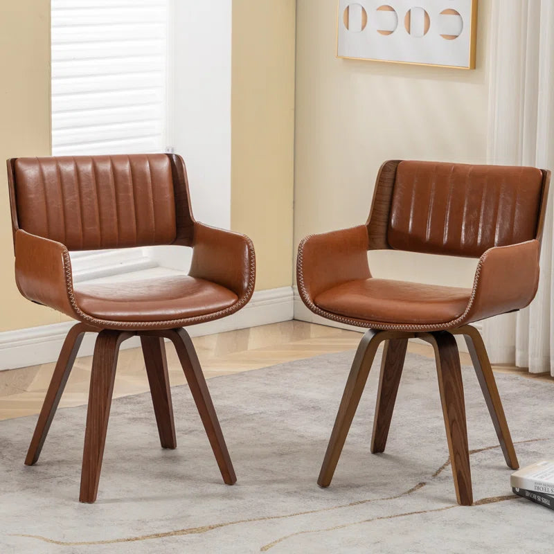 Faux Leather Upholstered Swivel Dining Armchair