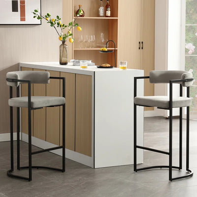Modern Upholstered Hollow Bar Stool with Armrests and Footrests, Barrel High Stools