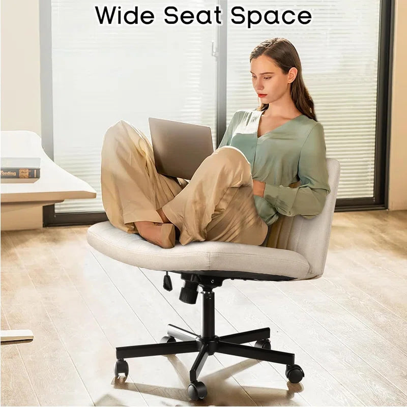 Caelie Criss Cross Legged Office Chair, Armless Office Desk Chair with Wheels