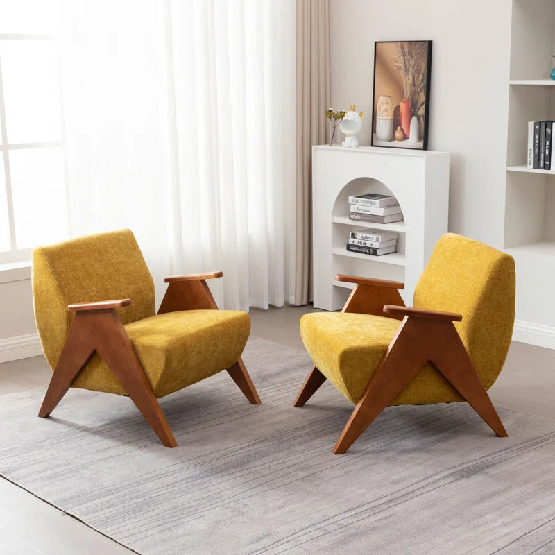 Upholstered Armchair with Wooden Legs (Set of 2)