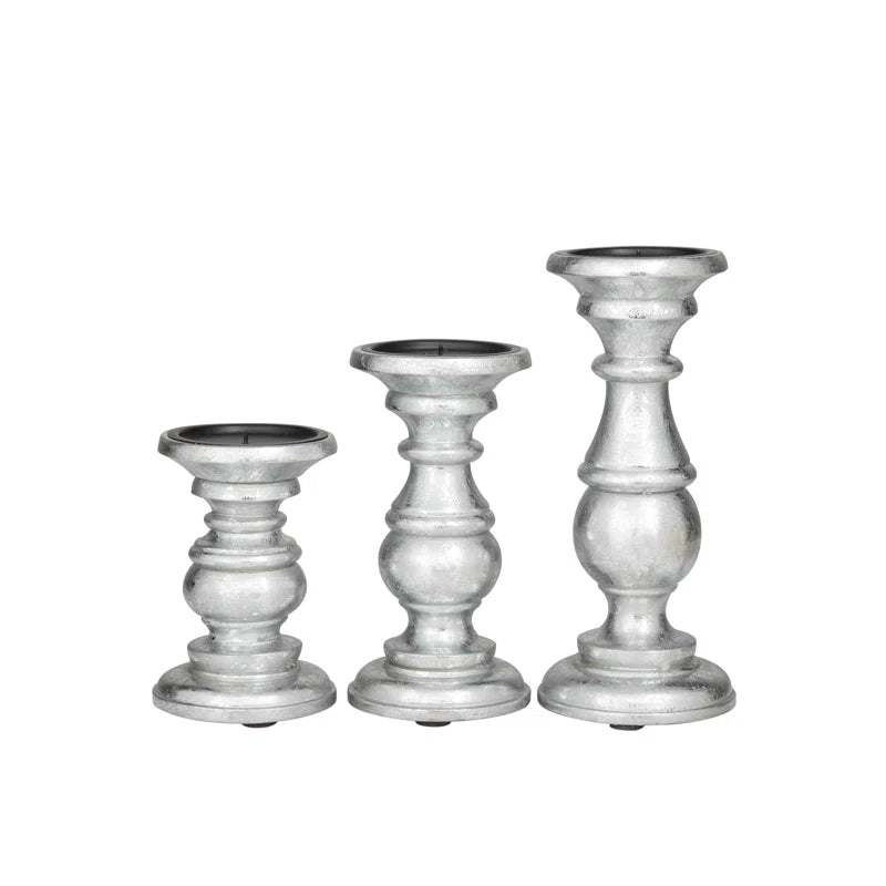 3 Piece Wood Tabletop Candlestick Set