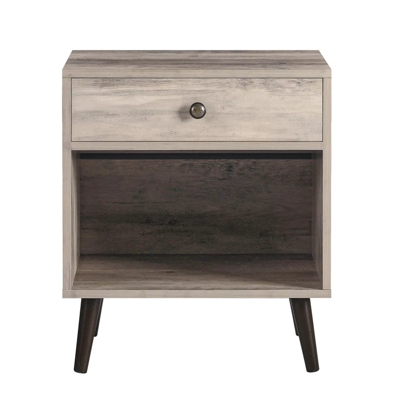 Vansant 1 - Drawer Nightstand with Drawer and Open Compartment, Solid Wood Legs