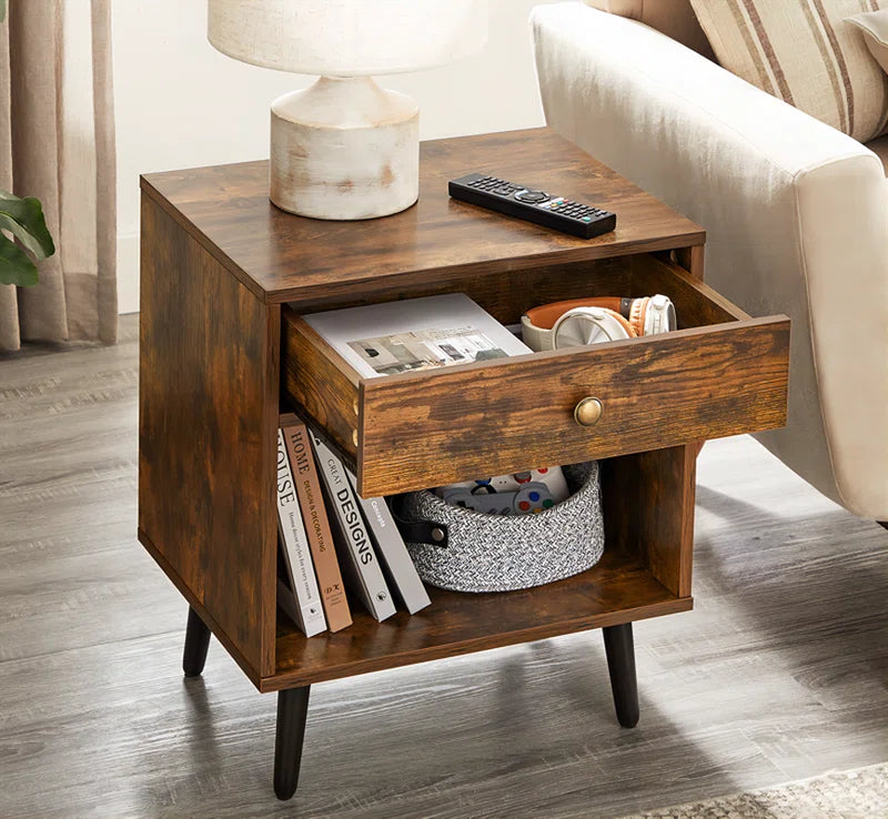 Vansant 1 - Drawer Nightstand with Drawer and Open Compartment, Solid Wood Legs