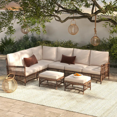 Direnzo 98" Wide Outdoor 6 - Person Outdoor Wicker L-Shaped Patio Sectional with Cushions