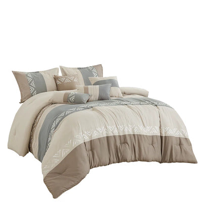 Taupe/Ivory/Light Gray Microfiber 7 Piece Comforter Set
