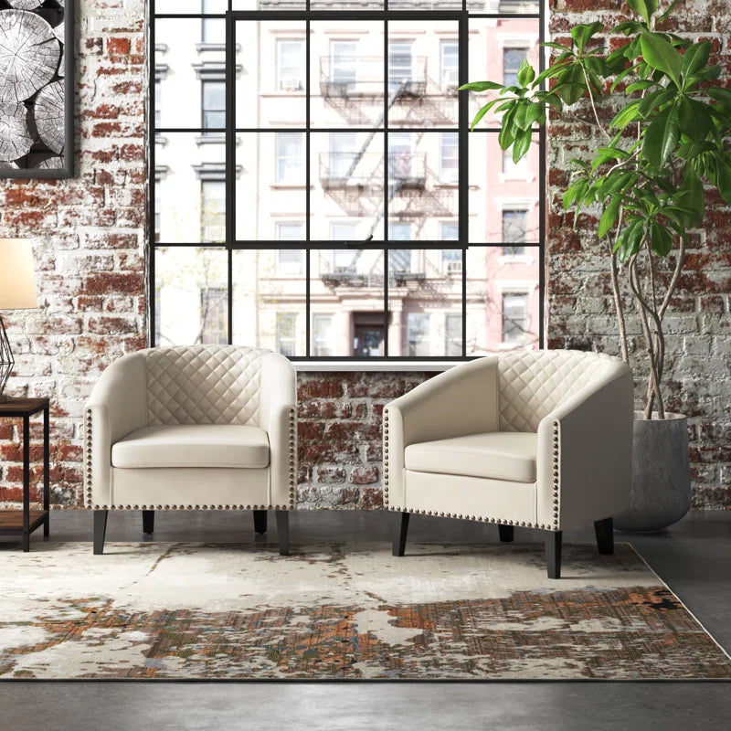 Boney 2- Piece 29" Wide Tufted Faux Leather Barrel Club Chair