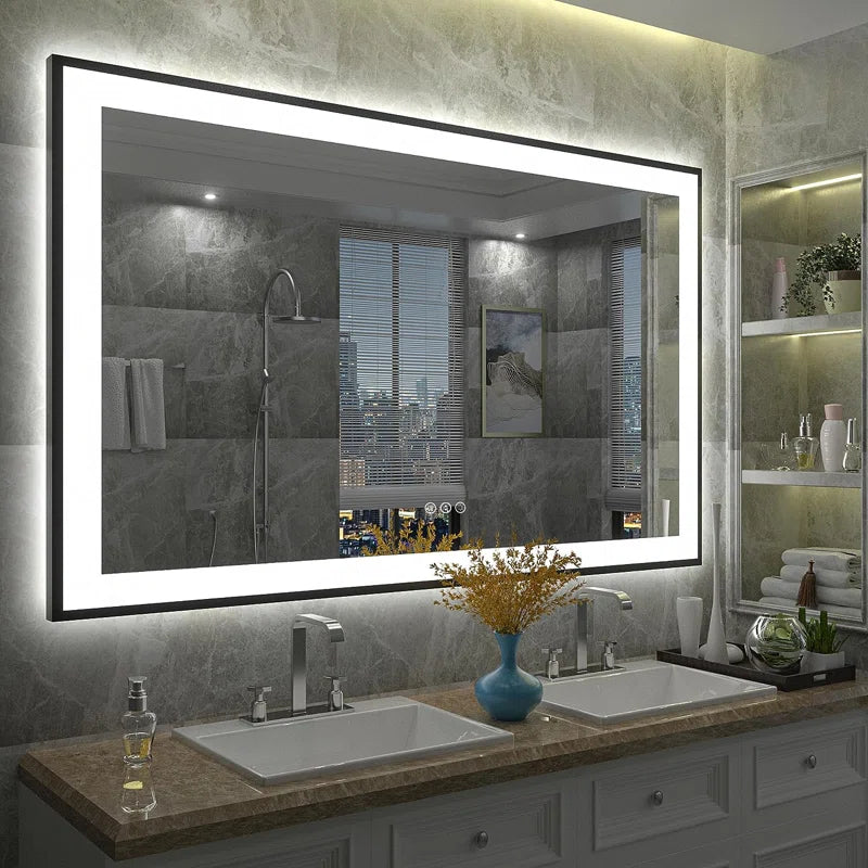 Aevar Super Bright Front & Back LED Lighted Anti-Fog Aluminum Alloy Framed Tempered Glass Bathroom/Vanity Mirror with ETL & 3-Year Warranty