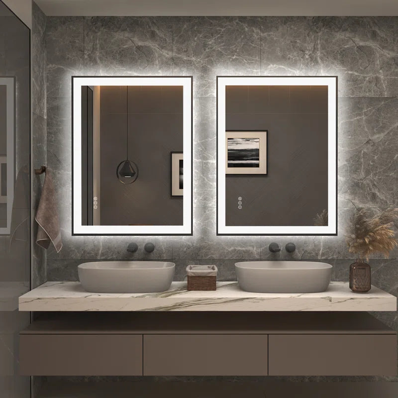 Aevar Super Bright Front & Back LED Lighted Anti-Fog Aluminum Alloy Framed Tempered Glass Bathroom/Vanity Mirror with ETL & 3-Year Warranty