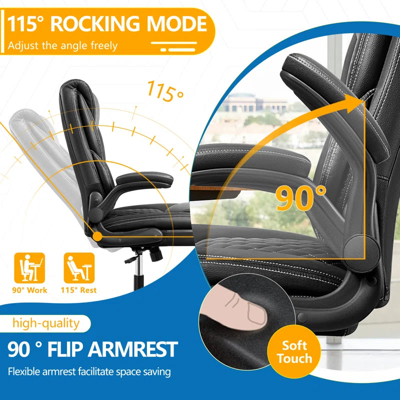 Marama Ergonomic Leather Office Chair with Flip-Up Armrests