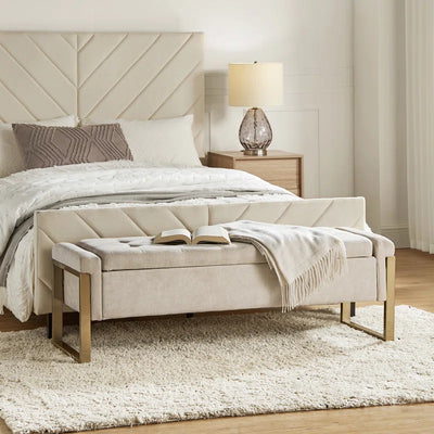 Shanieka 55.3'' W Modern Upholstered Flip Top Storage Bench with Button-Tufted and Metal Foots