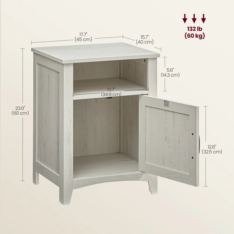 Bauman Farmhouse Nightstand, Bedside Table with a Cabinet and Open Compartment