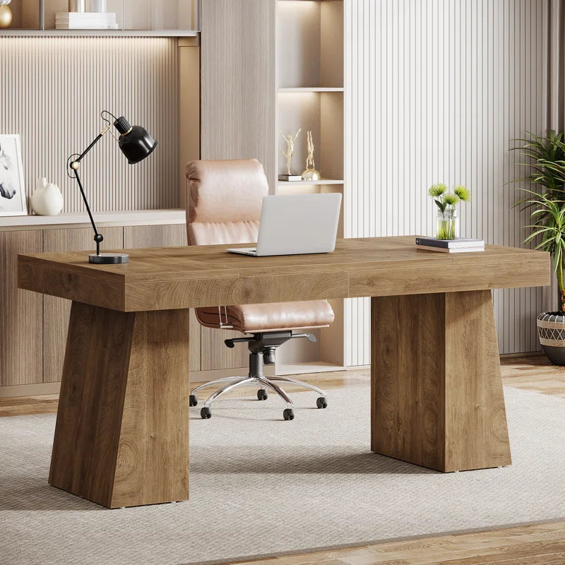 55 Inches Executive Desk with Double Trapezoid Base