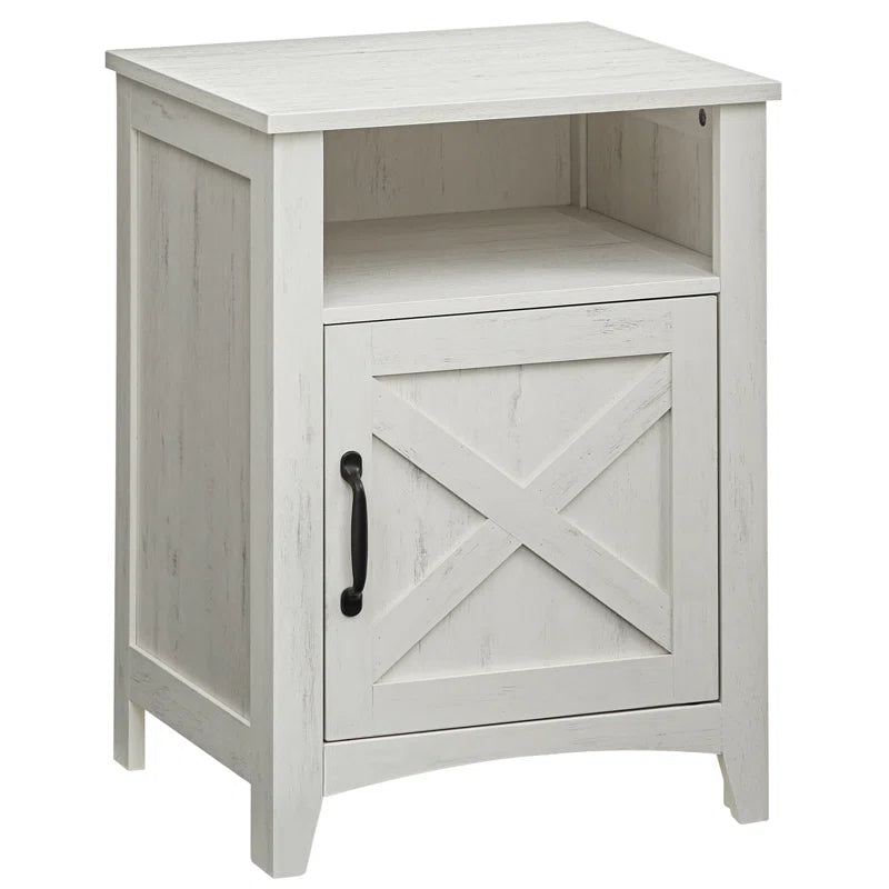 Bauman Farmhouse Nightstand, Bedside Table with a Cabinet and Open Compartment