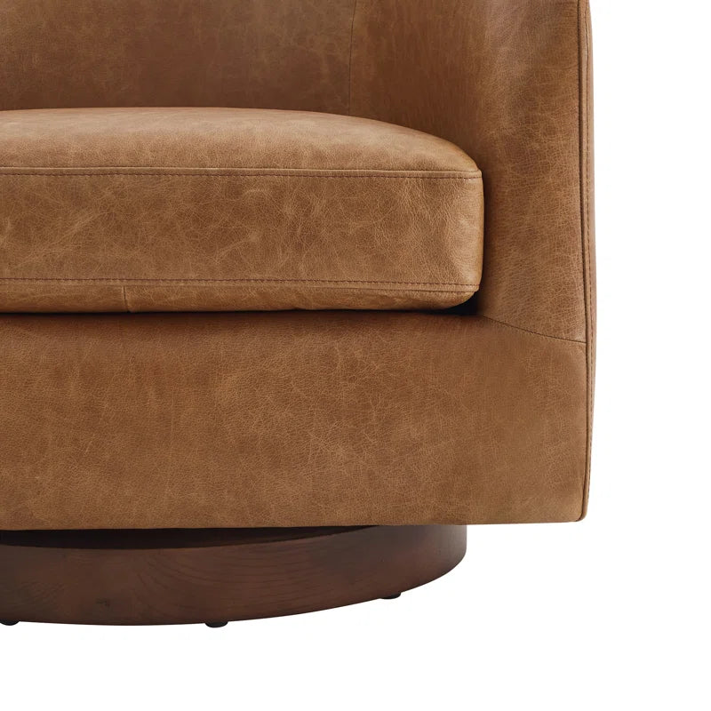 Bennett Genuine Leather Swivel Barrel Chair