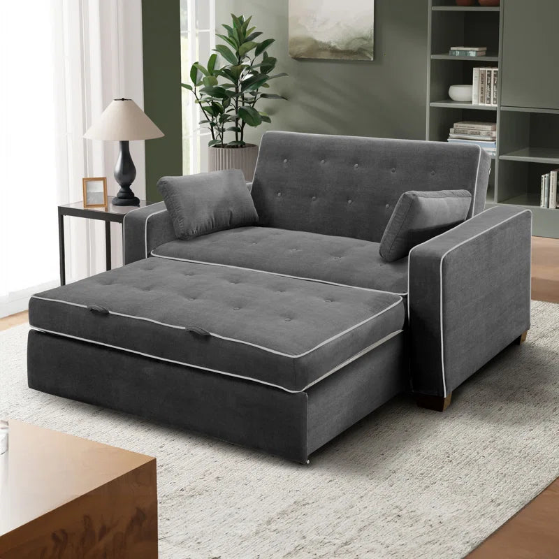 Monroe 72.6" Queen Square Arm Tufted Back Convertible Sleeper Sofa with Cushions
