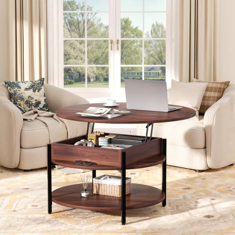 Wynny 36"W Lift Top Coffee Table with Storage, round Wood Cocktail Table