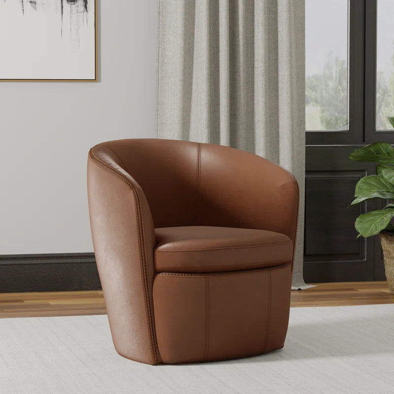 Azurdee Top Grain 100% Genuine Italian Leather Swivel Barrel Chair