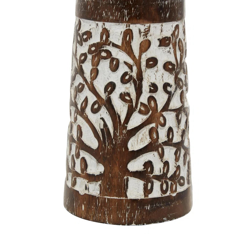 Mango Wood Handmade Minimalistic Bell Shaped Pillar Decorative Brown Candle Holder Set