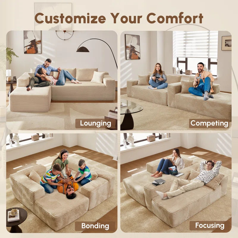 106" Cloud Sectional Couch with L-Shape Chaise, No Assembly Required, Modern Modular Sofa with Deep Seat, Upholstered Couches for Living Room Bedroom, Plush