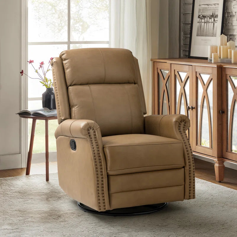 Anouschka 30.5" Wide Swivel Rocking Genuine Leather Manual Recliner