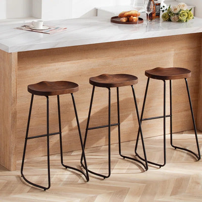 Alazia Solid Wood Backless 26/30" Saddle Seat with Footrest Bar Height Stool Set
