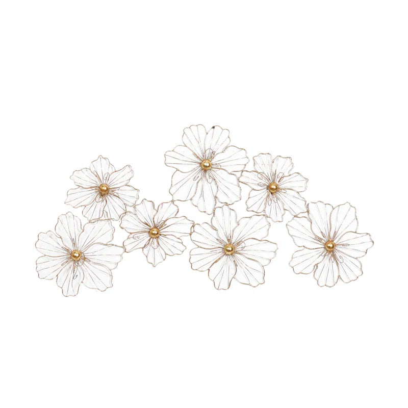 Metal Wire Foiled Floral Home Wall Decor with Scroll Accents