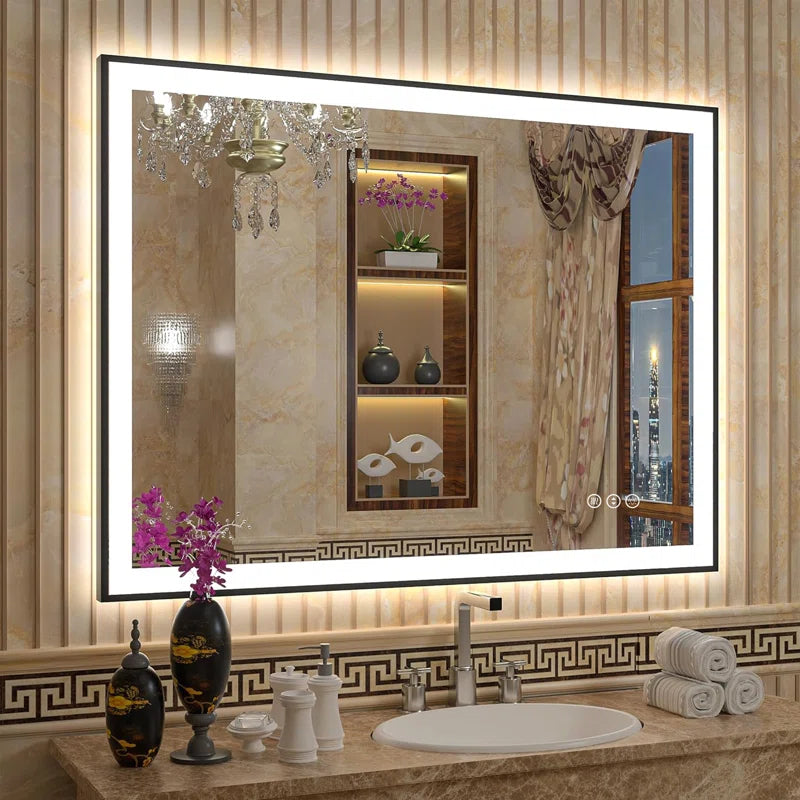Aevar Super Bright Front & Back LED Lighted Anti-Fog Aluminum Alloy Framed Tempered Glass Bathroom/Vanity Mirror with ETL & 3-Year Warranty
