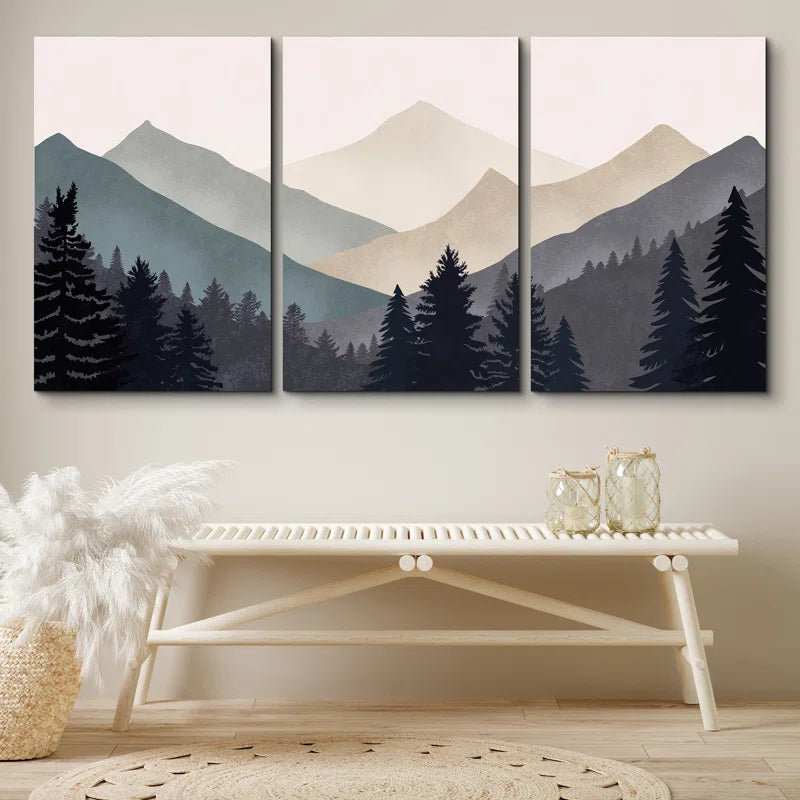 Sun Mountain Landscape Abstract Nature Forest Minimalist Pictures Framed Canvas Print Wall Art