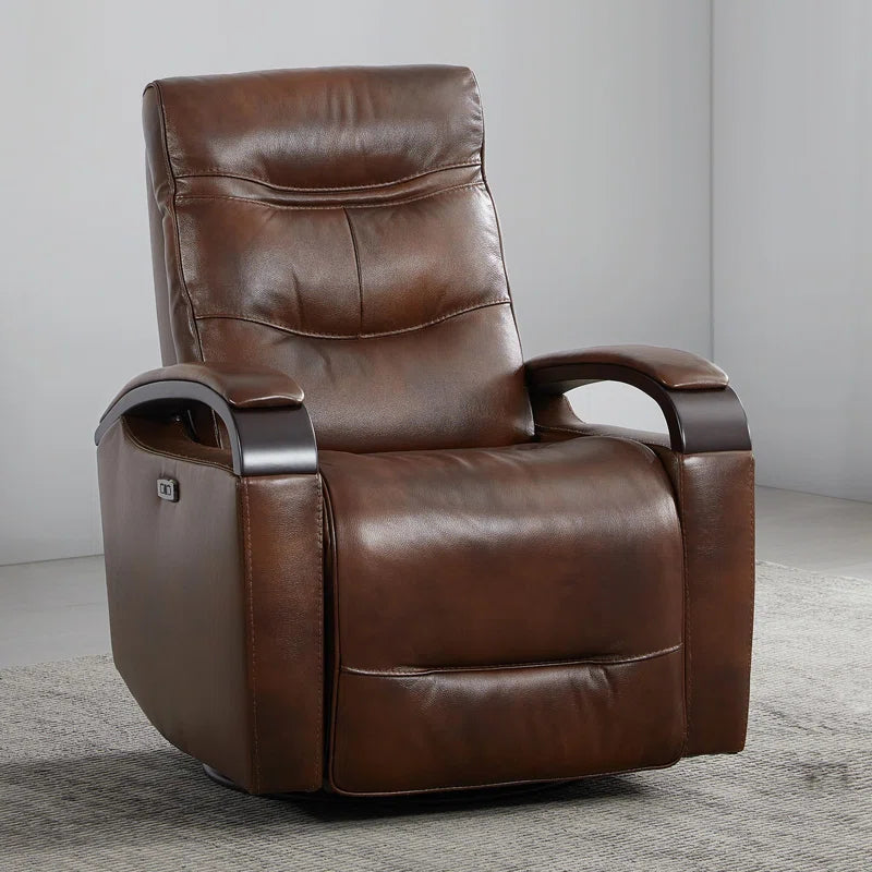 Elvina Genuine Leather Swivel Power Recliner