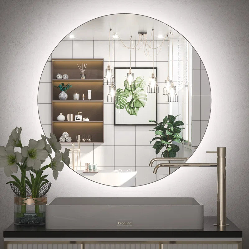 Adorna round Frameless Backlit Mirror, LED Bathroom Vanity Mirror with Dimmable Brightness, Anti-Fog Function, 50000H Lifetime, Shatterproof Film
